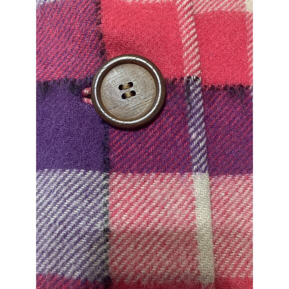 Vintage Plaid Pink Purple Wool Blend One Size Big Buttons Poncho Cape Holidays - Picture 5 of 8